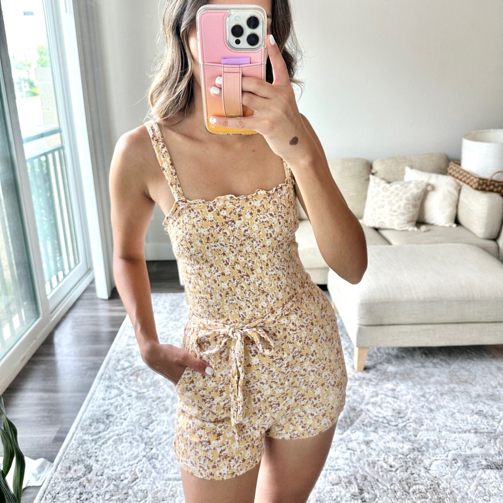 Abercrombie & Fitch Floral Jumpsuit - Cream and Purple